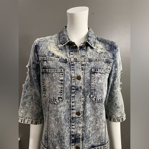 Mebon by Machine Jeans Button Up Denim Dress/ Blazer/ Duster/ Jacket Size Small - Picture 3 of 11